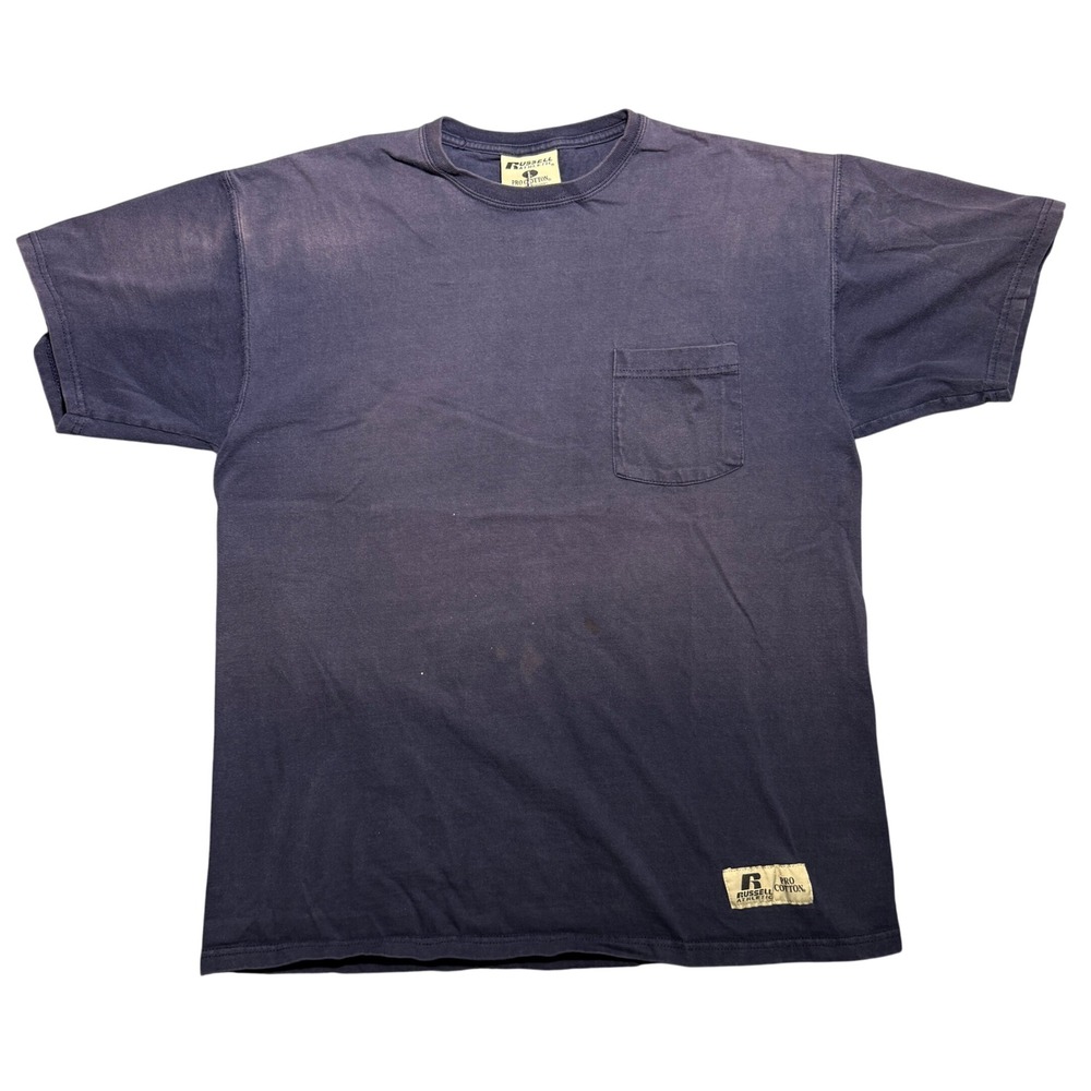 Vintage Russell Athletic Pocket T-Shirt Faded Navy Blue 90s XL